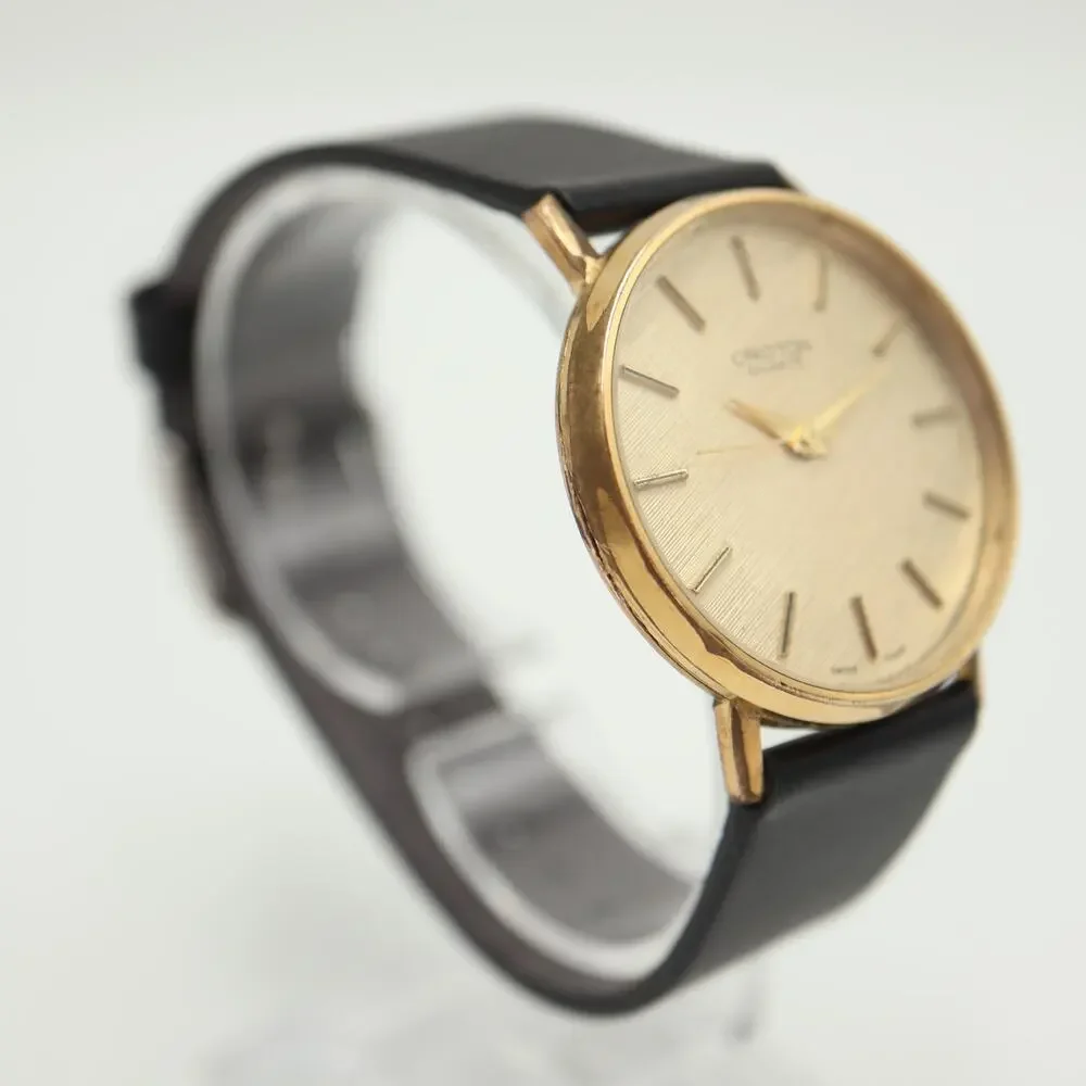 Vintage Croton Swiss Quartz Unisex 33mm Watch Black Leather with New Battery